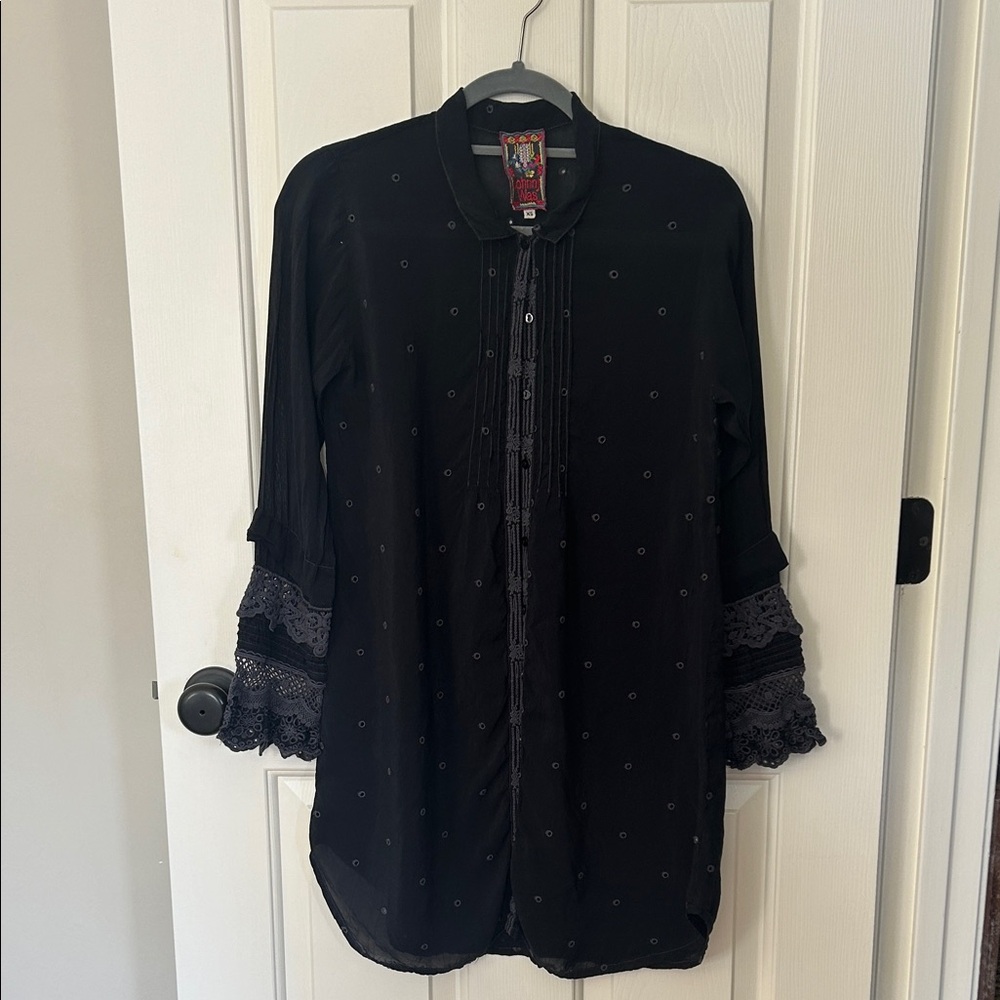 Johnny Was Black Blouse with Embroidered Label